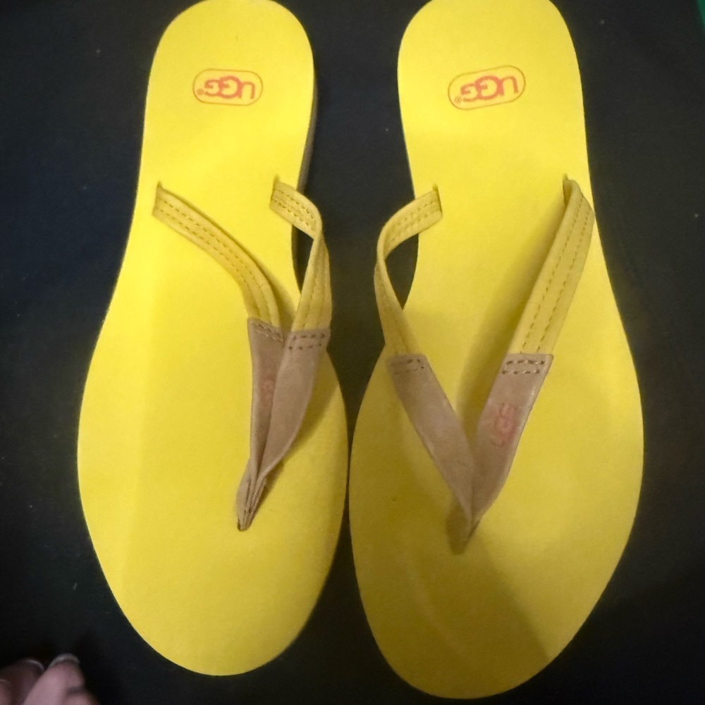 UGG Bright Yellow Sandals with Tan Straps